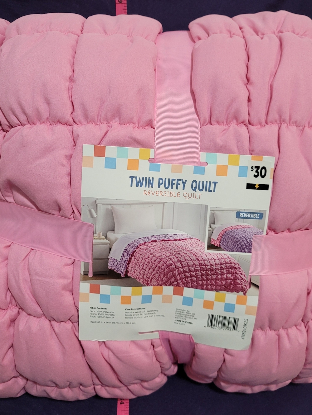 Twin Puffy Quilt - Pink And Purple Reversible Quilt